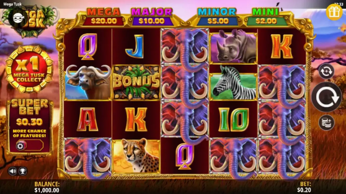 Isang visual na representasyon ng African savanna sa slot game na Mega Tusk